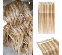 MY-LADY Extension Capelli Veri Clip 1 Pezzo, 55cm Extension Clip Capelli Umani Lisci per Volume 3/4 Testa con 5 Clip, Clip In Human Hair Extension #12P613 Marrone Dorato&Biondo 55g