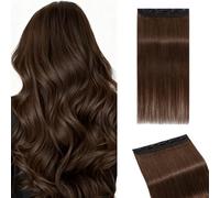 MY-LADY Extension Capelli Veri Clip 1 Pezzo, 55cm Extension Clip Capelli Umani Lisci per Volume 3/4 Testa con 5 Clip, Clip In Human Hair Extension #04 Marrone Cioccolato 55g