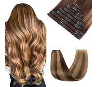 MY-LADY Extension Capelli Veri Clip 8pcs 35cm 60g Extension Clip Capelli Veri Invisibile Liscio Remy Umani Naturali Human Hair Extension con Clip #2T2P6 Marrone Scuro/Marrone medio