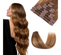 MY-LADY Extension Capelli Veri Clip 8pcs 35cm 60g Extension Clip Capelli Veri Invisibile Liscio Remy Umani Naturali Human Hair Extension con Clip #4T4P27 Biondo Scuro & Castano Medio