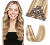 MY-LADY Extension Capelli Veri Clip 8pcs 50cm 70g Extension Clip Capelli Veri Invisibile Liscio Remy Umani Naturali Human Hair Extension con Clip #12P613 Marrone Dorato&Biondo