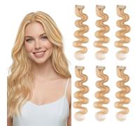 MY-LADY Extension Capelli Veri Clip Body Wave 6 Pezzi Base Lace Invisibili Ricci Clip Extensions Capelli Naturale per Volume Highlight Donna 35cm #18P613 Biondo Cenere/Biondo 36g