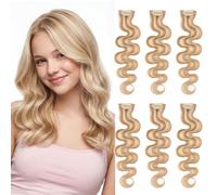 MY-LADY Extension Capelli Veri Clip Body Wave 6 Pezzi Base Lace Invisibili Ricci Clip Extensions Capelli Naturale per Volume Highlight Donna 30cm #12P613 Marrone Dorato&Biondo 33g