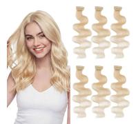 MY-LADY Extension Capelli Veri Clip Body Wave 6 Pezzi Base Lace Invisibili Ricci Clip Extensions Capelli Naturale per Volume Highlight Donna 35cm #60 Biondo Platino 36g