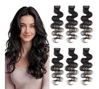 MY-LADY Extension Capelli Veri Clip Body Wave 6 Pezzi Base Lace Invisibili Ricci Clip Extensions Capelli Naturale per Volume Highlight Donna 35cm #1B Nero Naturale 36g