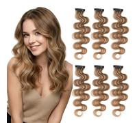 MY-LADY Extension Capelli Veri Clip Body Wave 6 Pezzi Base Lace Invisibili Ricci Clip Extensions Capelli Naturale per Volume Highlight Donna 40cm #4P27 Biondo Scuro/Marrone Medio 40g