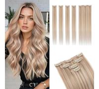 MY-LADY Extension Capelli Veri Clip Lisci 25cm 5 Pezzi, Extension Clip Capelli Veri con Base Lace per Volume Invisibile #22BP613 Champagne/Biondo 36g