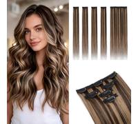 MY-LADY Extension Capelli Veri Clip per Capelli Sottili 5PCS 35cm con Base Lace Invisibile - Clip in Human Hair Extensions per Volume Morbido #2P6 Marrone Scuro/Marrone Chiaro 42g Lisci