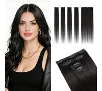 MY-LADY Extension Capelli Veri Clip per Capelli Sottili 5PCS 35cm con Base Lace Invisibile - Clip in Human Hair Extensions per Volume Morbido #1B Nero Naturale 42g Lisci