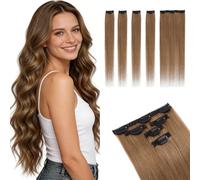 MY-LADY Extension Capelli Veri Clip per Capelli Sottili 5PCS 35cm con Base Lace Invisibile - Clip in Human Hair Extensions per Volume Morbido #06 Marrone Chiaro 42g Lisci