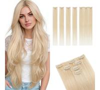 MY-LADY Extension Capelli Veri Clip per Capelli Sottili 5PCS 35cm con Base Lace Invisibile - Clip in Human Hair Extensions per Volume Morbido #60 Biondo Platino 42g Lisci