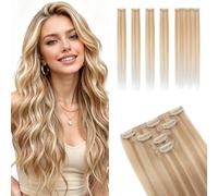 MY-LADY Extension Capelli Veri Clip per Capelli Sottili 5PCS 35cm con Base Lace Invisibile - Clip in Human Hair Extensions per Volume Morbido #18P613 Biondo Cenere/Biondo 42g Lisci