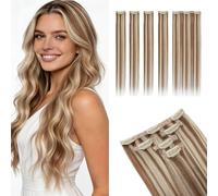 MY-LADY Extension Capelli Veri Clip per Capelli Sottili 5PCS 35cm con Base Lace Invisibile - Clip in Human Hair Extensions per Volume Morbido #6P613 Marrone Chiaro/Biondo 42g Lisci
