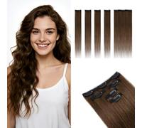 MY-LADY Extension Capelli Veri Clip per Capelli Sottili 5PCS 50cm con Base Lace Invisibile - Clip in Human Hair Extensions per Volume Morbido #04 Marrone Cioccolato 52g Lisci