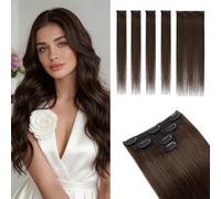 MY-LADY Extension Capelli Veri Clip per Capelli Sottili 5PCS 50cm con Base Lace Invisibile - Clip in Human Hair Extensions per Volume Morbido #02 Marrone Scuro 52g Lisci