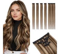 MY-LADY Extension Capelli Veri Clip per Capelli Sottili 5PCS 50cm con Base Lace Invisibile - Clip in Human Hair Extensions per Volume Morbido #4P27 Biondo Scuro/Marrone Medio 52g Lisci