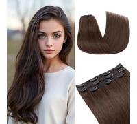 MY-LADY Extension Clip Capelli Veri 3 Pezzi - Extension Capelli Clip con Merletto Marrone Scuro 30cm 60g Clip In Hair Extension Lace Remy Lisce Invisibili(#02)