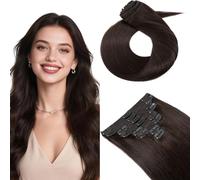 MY-LADY Extensions Clip Capelli Veri 8PCS 40cm Dunkel Braun Invisibile Extension Capelli Veri Umani Naturali Lisci Doppia Treccia Per Donne Clip In Human Hair Extensions(#02, 130g)
