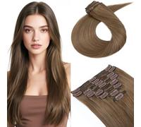 MY-LADY Extensions Clip Capelli Veri 8PCS 40cm Hellbraun Invisibile Extension Capelli Veri Umani Naturali Lisci Doppia Treccia Per Donne Clip In Human Hair Extensions(#06, 130g)