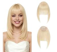 MY-LADY Frangia a Clip Capelli Veri 14g, Leggera Frangetta Finta Francese con Tempie, Biondo Posticci Frangia Frontale Extension per Correggere i Contorni del Viso, Clip in French Bangs (#613)