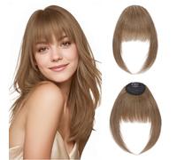 MY-LADY Frangia a Clip Capelli Veri 14g, Leggera Frangetta Finta Francese con Tempie, Marrone Chiaro Posticci Frangia Frontale Extension per Correggere i Contorni del Viso, Clip in French Bangs (#06)