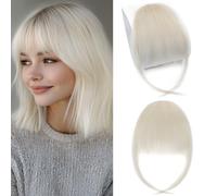 MY-LADY Frangia a Clip Capelli Veri 3g, Air Bangs Naturali Frangetta Finta, 100% Frangia Frontale Extension Posticci per Capelli Umani Donna per Incontri Feste e Uso (#60 Biondo Platino)