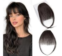 MY-LADY Frangia a Clip Capelli Veri 3g, Air Bangs Naturali Frangetta Finta, 100% Frangia Frontale Extension Posticci per Capelli Umani Donna per Incontri Feste e Uso (#1B Nero Naturale)