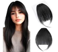 MY-LADY Frangia a Clip Capelli Veri 3g, Air Bangs Naturali Frangetta Finta, 100% Frangia Frontale Extension Posticci per Capelli Umani Donna per Incontri Feste e Uso (#01 Nero)