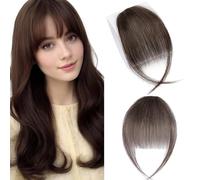 MY-LADY Frangia a Clip Capelli Veri 3g, Air Bangs Naturali Frangetta Finta, 100% Frangia Frontale Extension Posticci per Capelli Umani Donna per Incontri Feste e Uso (#02 Marrone Scuro)