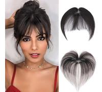 MY-LADY Fringe Clip Real Hair 100% Human Hair con 2 clip, Natural Bangs Extension Front Fringe Hairpiece French Air Bangs for Women(Natural Black)