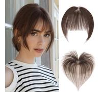 MY-LADY Fringe Clip Real Hair 100% Human Hair con 2 clip, Natural Bangs Extension Front Fringe Hairpiece French Air Bangs for Women(Mocha Brown)