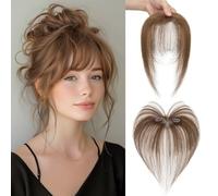 MY-LADY Fringe Clip Real Hair 100% Human Hair con 2 clip, Natural Bangs Extension Front Fringe Hairpiece French Air Bangs for Women(Marrone Cioccolato)
