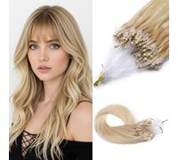 MY-LADY Microring Extensions Capelli Umani Veri, 45cm Micro Loop Extensions Capelli Umani Veri Naturale Liscio, Extension Capelli con Micro Beads 50g 1g/s (#60, Biondo Platino)