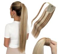 MY-LADY Posticci per Capelli Extension - 50cm Coda Capelli Veri Ponytail Wrap Around - Coda Capelli Extension Umani Lisci #12P613 Marrone Dorato&Biondo 95g