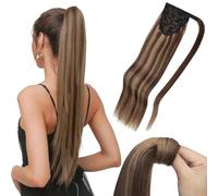 MY-LADY Posticci per Capelli Extension - 50cm Coda Capelli Veri Ponytail Wrap Around - Coda Capelli Extension Umani Lisci #4P27 Biondo Scuro/Marrone Medio 95g