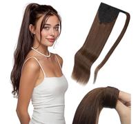 MY-LADY Posticci per Capelli Extension - 50cm Coda Capelli Veri Ponytail Wrap Around - Coda Capelli Extension Umani Lisci #04 Marrone Cioccolato 95g