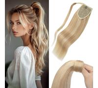 MY-LADY Posticci per Capelli Extension - 50cm Coda Capelli Veri Ponytail Wrap Around - Coda Capelli Extension Umani Lisci #18P613 Biondo Cenere/Biondo 95g