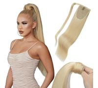MY-LADY Posticci per Capelli Extension - 50cm Coda Capelli Veri Ponytail Wrap Around - Coda Capelli Extension Umani Lisci #613 Biondo 95g