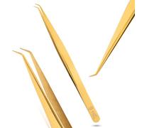 My Lash Tools - Pinzette per extension per ciglia curve, 14 cm, ideali per isolamento individuale e ciglia classiche, in acciaio inox giapponese (oro 2)