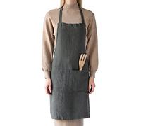 My Linen Home - Grembiule in Lino Lavato (100% StoneWashed) Con 2 Tasche per Cucinare - Misura Regolabile - Verde - Per Uomo e Donna