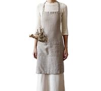 My Linen Home I Grembiule in Lino Lavato (100% StoneWashed) I Grembiule Donna I Grembiule da Cucina con 2 Tasche per Cucinare I Misura Regolabile I Naturale