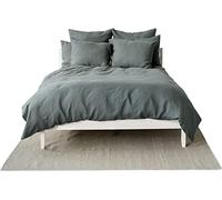 My Linen Home Set Copripiumino/Biancheria da Letto in Lino Lavato (100% StoneWashed) Verde scuro, 1 Copripiumino 240x220 cm e 2 Federa Cuscino Lino 40x80 cm I Copripiumino Con Cerniera