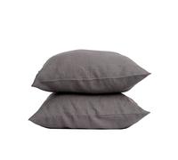 My Linen Home | Set di 2 Federe in Lino Lavato (100% StoneWashed) | Federe Cuscini 50x60 cm I Ipoallergenico e Traspirabilità I Adatto a Tutte le Stagioni | Copricuscini Grigio scuro