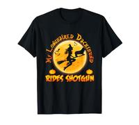My Long Haired Dachshund Rides Shotgun Dog Halloween Maglietta