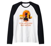 My Long Haired Dachshund Rides Shotgun Dog Witch Halloween Maglia con Maniche Raglan