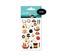 My Mandarine 560505Cpack - Un sacchetto di gommette 3D Cooky 1 tavola 7,5 x 12 cm, pirati (24 stickers) - Confezione da 10