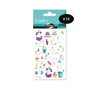 My Mandarine CY120Cpack - Un sacchetto di gommette 3D Cooky 1 tavola 7,5 x 12 cm, unicorni di compleanno (24 stickers) - Confezione da 10