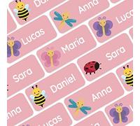 My Nametags® 56 Etichette Adesive Personalizzate | Adesivi Impermeabili per Vestiti, Scarpe e Materiale Scolastico | Etichette con Nome per Bambini, Scuola e Asilo | Adesivi Insetti, Rosa