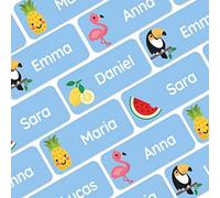 My Nametags® 56 Etichette Adesive Personalizzate | Adesivi Impermeabili per Vestiti, Scarpe e Materiale Scolastico | Etichette con Nome per Bambini, Scuola e Asilo | Adesivi Tropicale, Blu