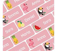 My Nametags® 56 Etichette Adesive Personalizzate | Adesivi Impermeabili per Vestiti, Scarpe e Materiale Scolastico | Etichette con Nome per Bambini, Scuola e Asilo | Adesivi Tropicale, Rosa